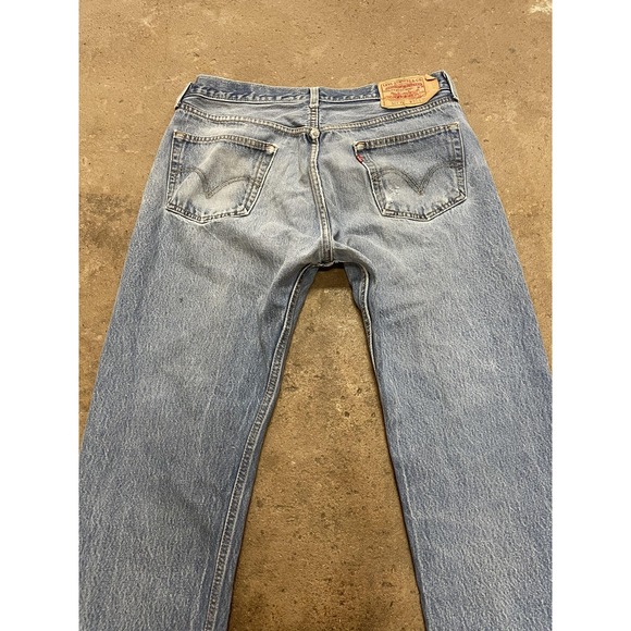 Levis 501 XX Jeans Mens 36x27 Light Wash Blue Straight Leg Button Fly Distressed - Picture 14 of 16
